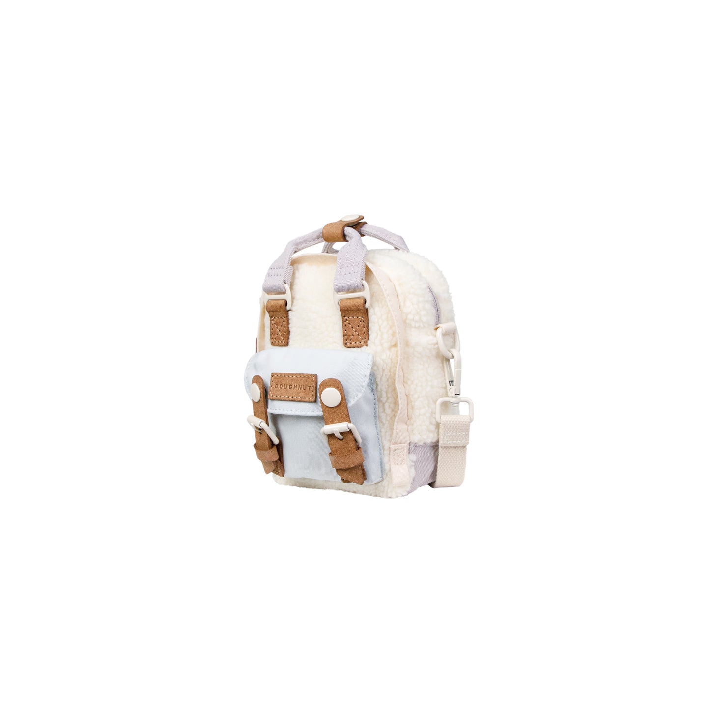Doughnut Macaroon Tiny Fluffy Serisi Krem x Açık Mavi x Pudra Mor Unisex Omuz Çantası