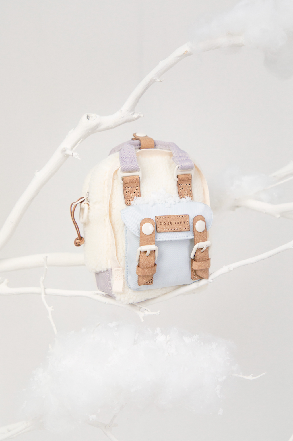 Doughnut Macaroon Tiny Fluffy Serisi Krem x Açık Mavi x Pudra Mor Unisex Omuz Çantası