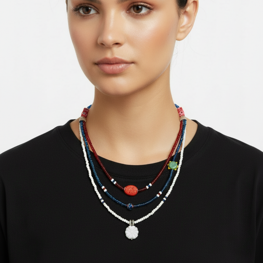 Sewgi.Art Hand Made Kısa Üçlü Kombin Kolye 0001