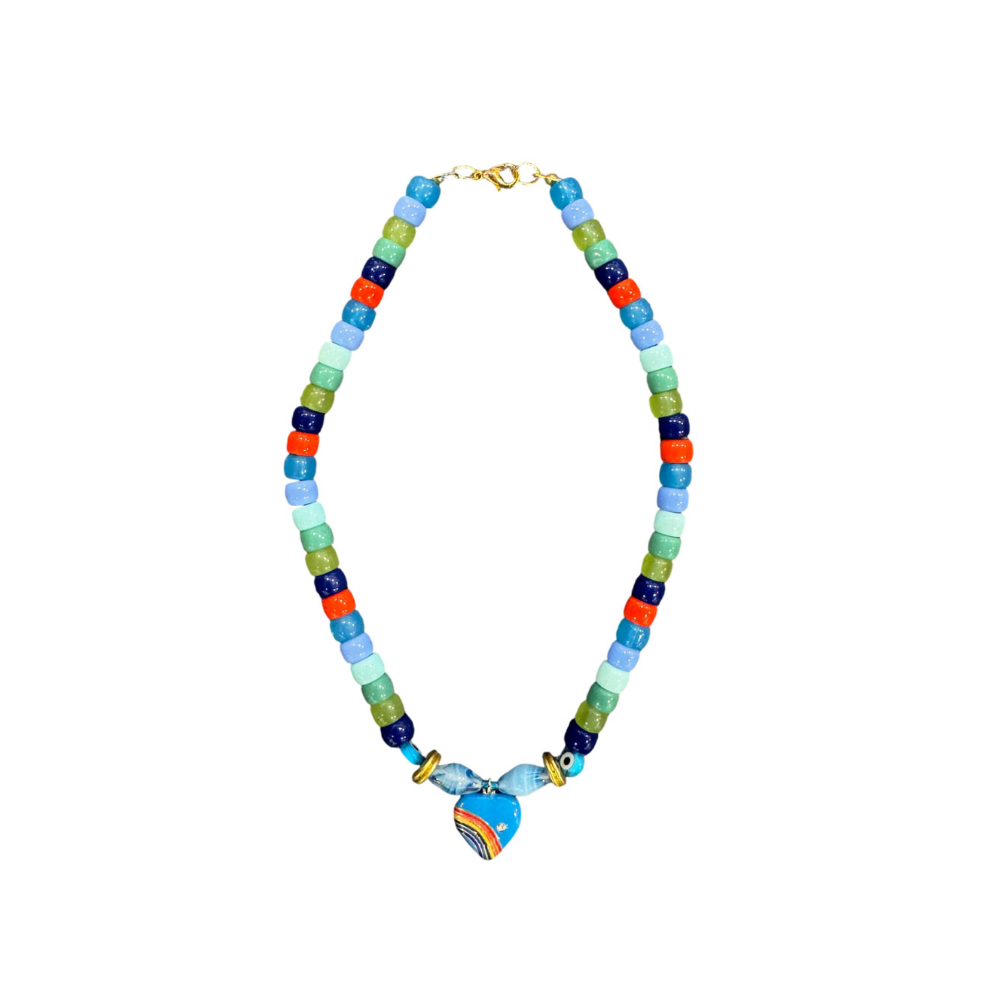 Sewgi.Art Hand Made Kısa Gökkuşağı Kalpli Kolye 0003