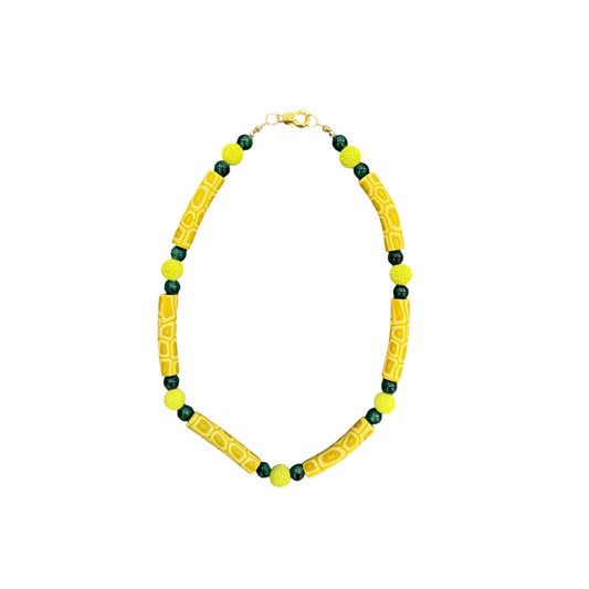 Sewgi.Art Hand Made Orta Sarı Desenli Silindir Kolye 0008